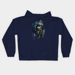 Pirate with Parrot in Old Classic Costume with Furious Face in Ink Painting Style Kids Hoodie